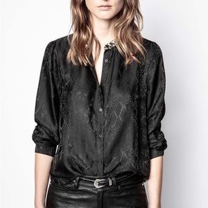Zadig & Voltaire Womens  Silk-Blend Talini Python Blouse, Black